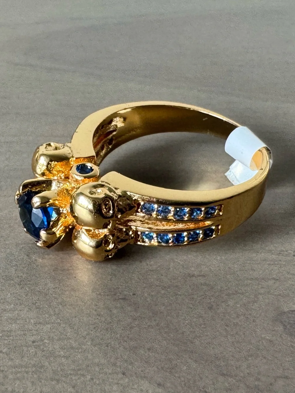 Blue Sapphire Skull Ring